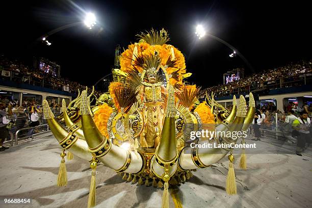 View of Mocidade Alegre float during the samba school's parade during the second day of Sao Paulo's carnival on February 14, 2010 in Sao Paulo,...