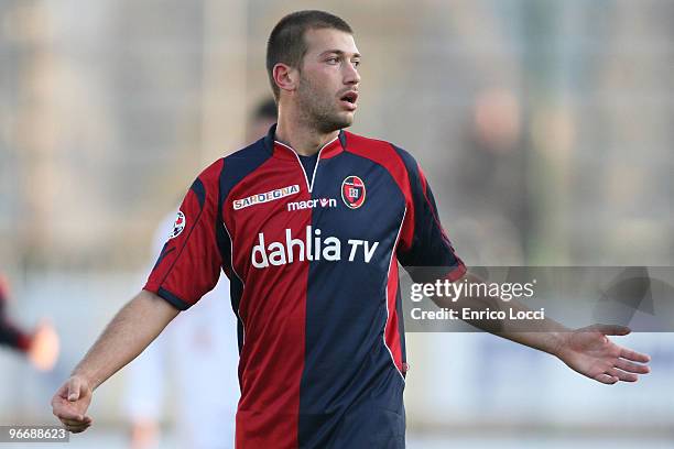 Michele Canini of Cagliari during the Serie A match between Cagliari Calcio and AS Bari at Stadio Sant'Elia on February 14, 2010 in Cagliari, Italy.