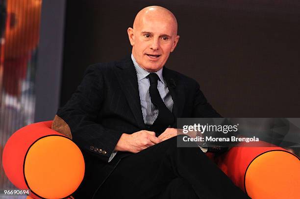 Arrigo Sacchi during "Quelli che il calcio" Italian tv show on February 14, 2010 in Milan, Italy.