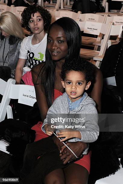 Model Oluchi Onweagba attends the Luca Luca Fall 2010 Fashion Show during Mercedes-Benz Fashion Week at Bryant Park on February 14, 2010 in New York,...