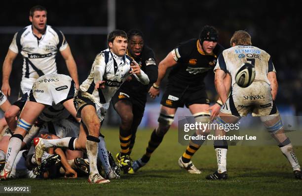 Richard Wigglesworth of Sale Sharks in action during the Guinness Premiership match between London Wasps and Sale Sharks at Adams Park on February...