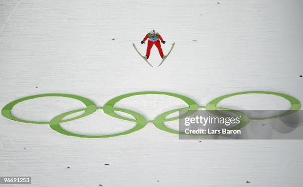 Akito Watabe of Japan competes during the Nordic Combined Men's Individual NH on day 3 of the 2010 Winter Olympics at Whistler Olympic Park Ski...
