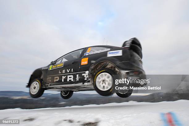 Marcus Gronholm of Finland and Timo Rautiainen of Finland compete in their Stobart Ford Focus during Leg 3 of the WRC Rally Sweden on February 14,...