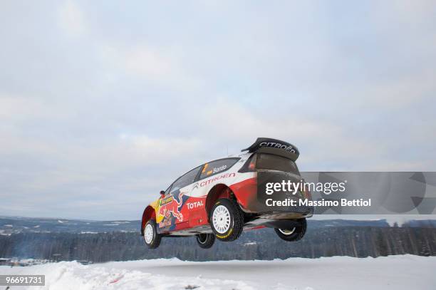 Daniel Sordo of Spain and Marc Marti of Spain compete in their Citroen C 4 Total during Leg 3 of the WRC Rally Sweden on February 14, 2010 in...