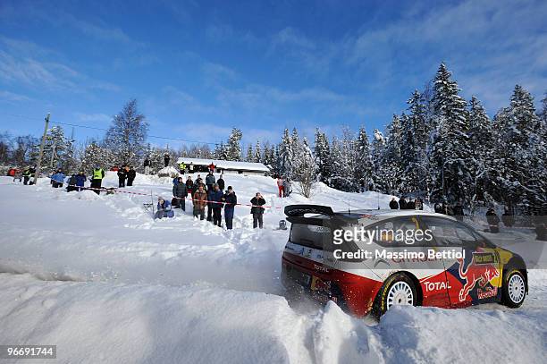 Daniel Sordo of Spain and Marc Marti of Spain compete in their Citroen C 4 Total during Leg 3 of the WRC Rally Sweden on February 14, 2010 in...