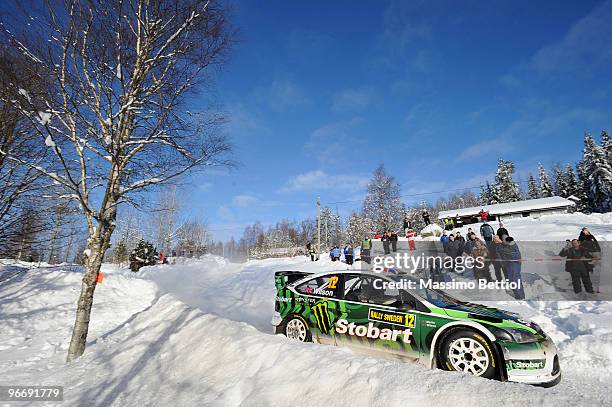 Matthew Wilson of Great Britain and Scott Martin of Great Britain compete in their Stobart Ford Focus during Leg 3 of the WRC Rally Sweden on...