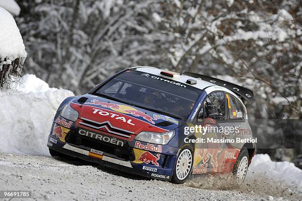 Daniel Sordo of Spain and Marc Marti of Spain compete in their Citroen C 4 Total during Leg 3 of the WRC Rally Sweden on February 14, 2010 in...