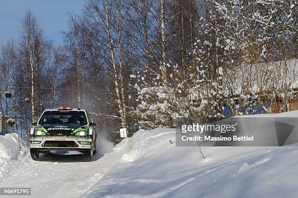 Matthew Wilson of Great Britain and Scott Martin of Great Britain compete in their Stobart Ford Focus during Leg 3 of the WRC Rally Sweden on...