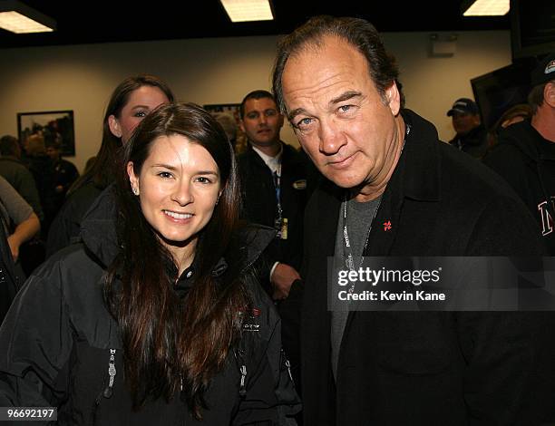 Nationwide Series driver Danica Patrick and Actor Jim Belushi prior to the running of NASCAR Nationwide Series race DRIVE4COPD 300 at Daytona...