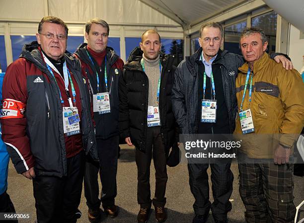 In this handout from the International Olympic Committee , Josef Fendt, president of the International Luge Federation, Svein Romstad, secretary...