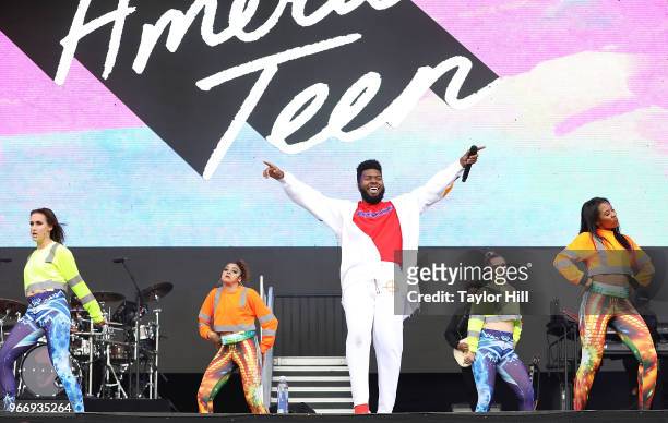 Khalid performs onstage during Day 3 of the 2018 Governors Ball Music Festival at Randall's Island on June 3, 2018 in New York City.