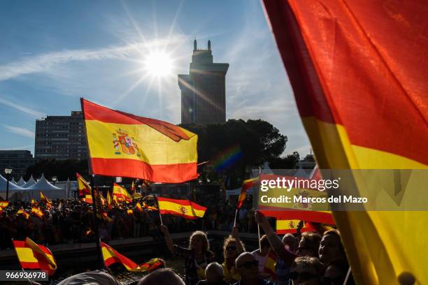 People protesting against Pedro Sanchez's Government demanding general elections in Spain, following the motion of censure against Mariano Rajoy. The...