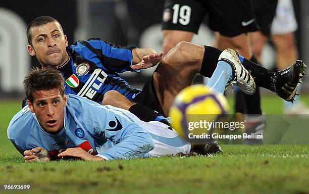 Walter Samuel of Inter and German Denis of Napoli in action during the Serie A match between SSC Napoli and FC Internazionale Milano at Stadio San...