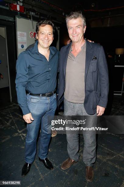 Laurent Gerra and Actor Philippe Caroit attend "Sans Moderation" Laurent Gerra's Show at Palais des Sports on June 2, 2018 in Paris, France.