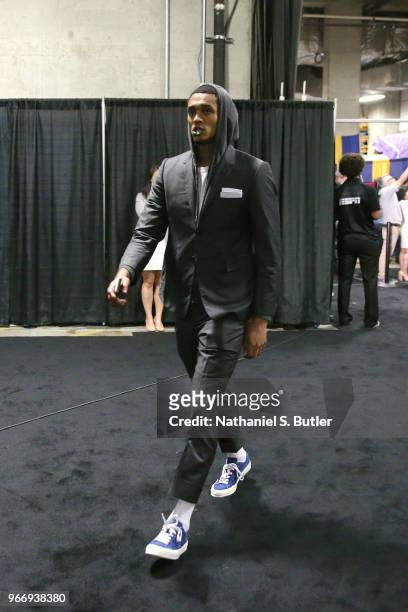 Jordan Clarkson of the Cleveland Cavaliers arrives before Game Two of the 2018 NBA Finals against the Golden State Warriors on June 3, 2018 at ORACLE...