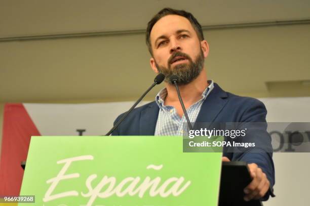 The national president of VOX Santiago Abascal in Barcelona speaking during the event. VOX party held a political event in Barcelona with the aim of...