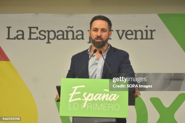 The national president of VOX Santiago Abascal in Barcelona speaking during the event. VOX party held a political event in Barcelona with the aim of...