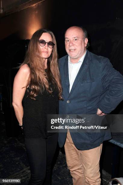 Writer Delphine Marang Alexandre and Academician Marc Lambron attend "Sans Moderation" Laurent Gerra's Show at Palais des Sports on June 3, 2018 in...