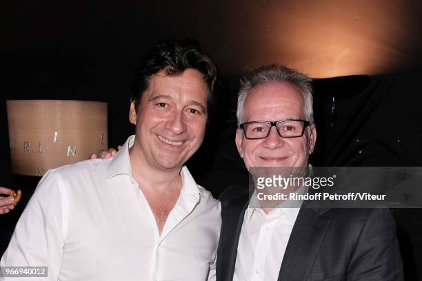 Laurent Gerra and Delagate Director of Cannes Film Festival Thierry Fremaux attend "Sans Moderation" Laurent Gerra's Show at Palais des Sports on...
