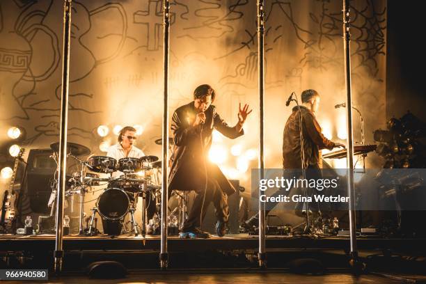 Austrian singer Maurice Ernst of Bilderbuch performs live on stage during Rock am Ring at Nuerburgring on June 3, 2018 in Nuerburg, Germany.