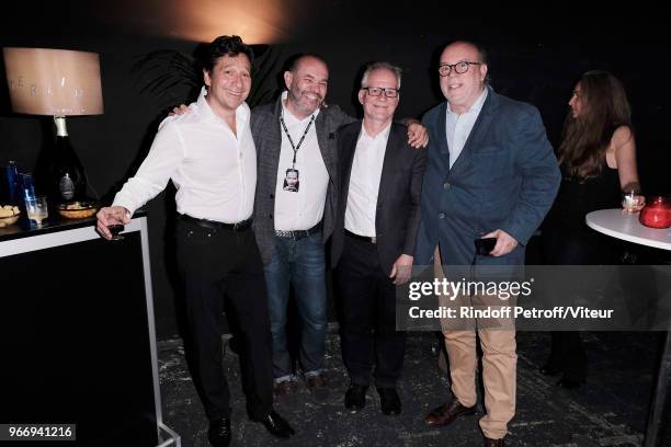 Laurent Gerra, Producer Thierry Suc, Thierry Fremaux and Marc Lambron attend "Sans Moderation" Laurent Gerra's Show at Palais des Sports on May 31,...