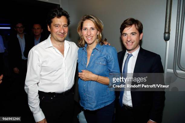 Laurent Gerra, Maud Fontenoy and her husband Olivier Chartier attend "Sans Moderation" Laurent Gerra's Show at Palais des Sports on June 3, 2018 in...