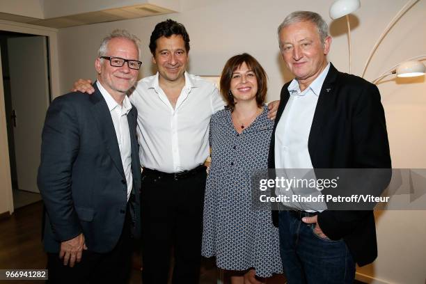 Thierry Fremaux, Laurent Gerra, Servane Queffelec and Yann Queffelec attend "Sans Moderation" Laurent Gerra's Show at Palais des Sports on June 3,...