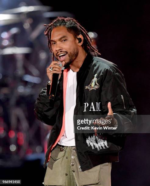 Miguel performs onstage during the 2018 iHeartRadio by AT&T at Banc of California Stadium on June 2, 2018 in Los Angeles, California.