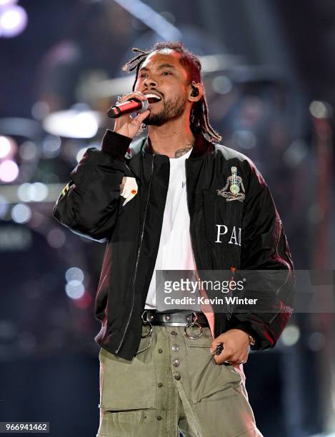 Miguel performs onstage during the 2018 iHeartRadio by AT&T at Banc of California Stadium on June 2, 2018 in Los Angeles, California.