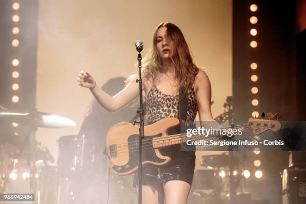 Este Haim of Haim performs on stage at Fabrique on June 3, 2018 in Milan, Italy.