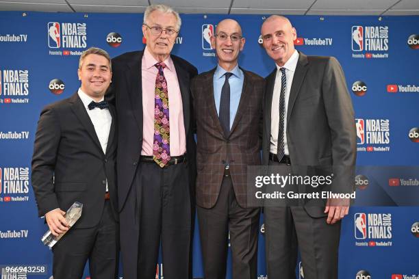 Former coach, Doug Moe receives the Chuck Daly Lifetime Achievement Award from NBA Commissioner, Adam Silver and Rick Carlisle of the Dallas...