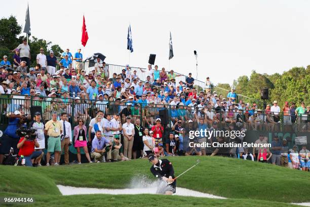 Ariya Jutanugarn of Thailand chips from the bunker on the fourth playoff hole during the final round of the 2018 U.S. Women's Open at Shoal Creek on...