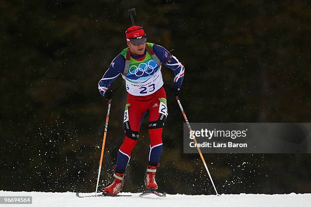 Andreas Birnbacher of Germany competes during the Biathlon Men's 10 km Sprint on day 3 of the 2010 Winter Olympics at Whistler Olympic Park Biathlon...