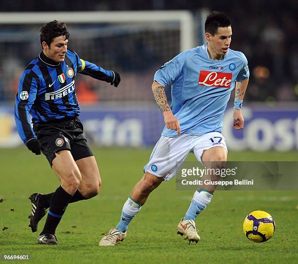 Javier Zanetti of Inter and Marek Hamsik of Napoliin action during the Serie A match between SSC Napoli and FC Internazionale Milano at Stadio San...