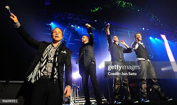 Brian Littrell, A. J. McLean, Howie Dorough and Nick Carter of the Backstreet Boys performs onstage during "THIS IS US" Japan Tour at Nihon Gaishi...