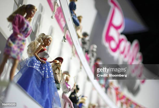 Barbie dolls, made by Mattel Inc., are displayed at Toy Fair 2010 in New York, U.S., on Sunday, Feb. 14, 2010. The trade show, sponsored by the Toy...