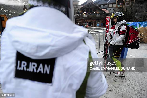 Iran's Marjan Kalhor arrives for a free ski session at the Whistler Creekside Alpine skiing venue of the Vancouver 2010 Winter Olympics....