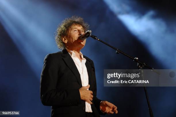 Alain Souchon performs at Les Francofolies de La Rochelle with guests. His sons Pierre Souchon and Charles Souchon Jeanne Cherhal,Maxime Le Forestier...