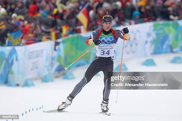 Arnd Peiffer of Germany competes in the men's biathlon 10 km sprint final on day 3 of the 2010 Winter Olympics at Whistler Olympic Park Biathlon...