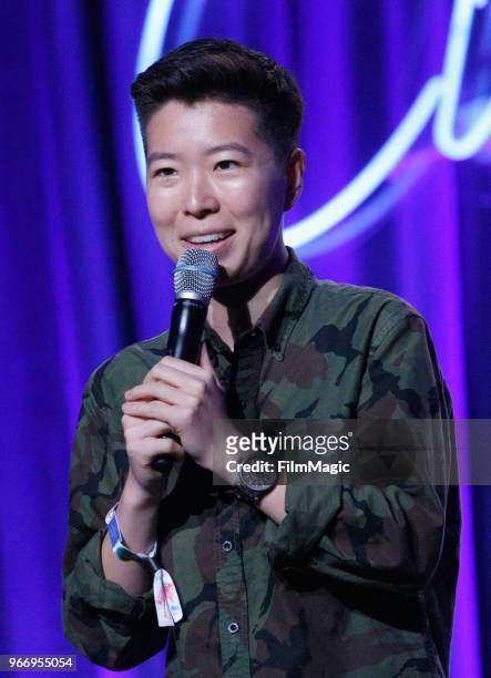 Irene Tu performs onstage in the Larkin Comedy Club during Clusterfest at Civic Center Plaza and The Bill Graham Civic Auditorium on June 3, 2018 in...