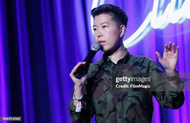 Irene Tu performs onstage in the Larkin Comedy Club during Clusterfest at Civic Center Plaza and The Bill Graham Civic Auditorium on June 3, 2018 in...