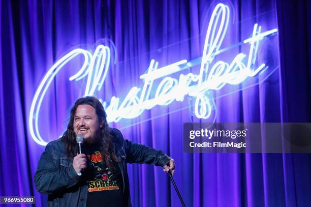 Shane Torres performs onstage in the Larkin Comedy Club during Clusterfest at Civic Center Plaza and The Bill Graham Civic Auditorium on June 3, 2018...