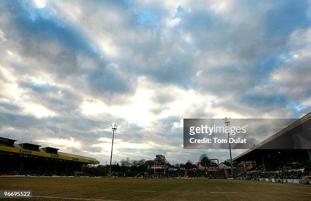 General view of the stadium during the Guinness Premiership match between Leeds Carnegie and Leicester Tigers at Headingley Stadium on February 14,...