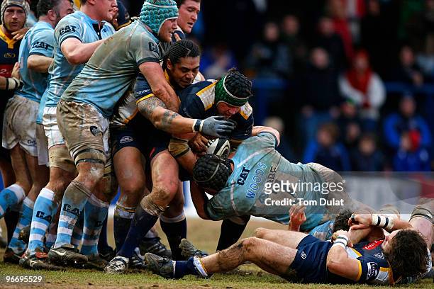 Hendre Fourie of Leeds Carnegie holds on to the ball during the Guinness Premiership match between Leeds Carnegie and Leicester Tigers at Headingley...