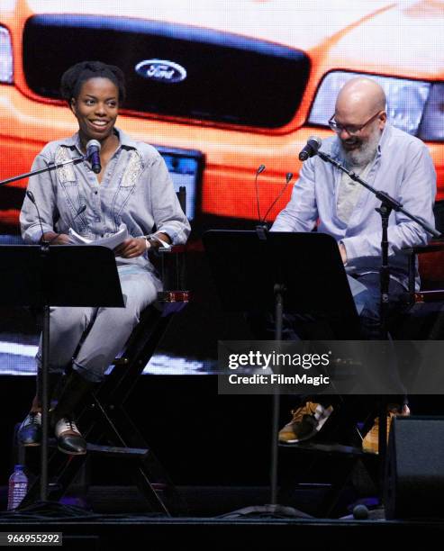 Sasheer Zamata and David Cross perform during ' 'Planes, Trains & Automobiles' ' on the Bill Graham Stage during Clusterfest at Civic Center Plaza...