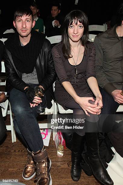 Designers Ben Chmura and Janeane Ceccanti attend the Leanne Marshall Fall 2010 fashion show at The Union Square Ballroom on February 14, 2010 in New...