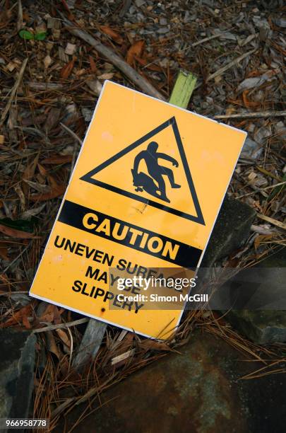 'caution: uneven surface may be slippery' sign - trip hazard stock pictures, royalty-free photos & images