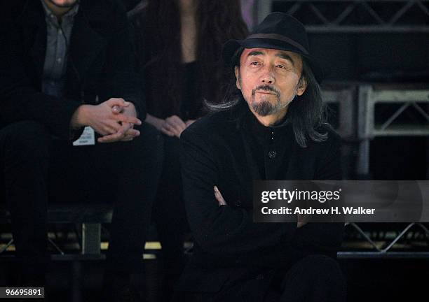 Designer Yohji Yamamoto looks on before the Y-3 Autumn/Winter 2010 Fashion Show during Mercedes-Benz Fashion Week at the Park Avenue Armory on...
