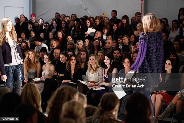Whitney Port, actresses Alexis Dziena, Shenae Grimes, Kristen Bell, Michelle Trachtenberg, Mena Suvari, and Sophia Bush attend Mercedes-Benz Fashion...