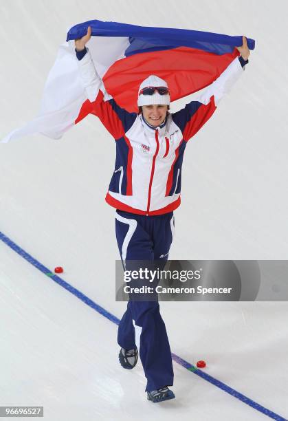 Martina Sablikova of Czech Republic wins the gold medal in the Speed Skating Ladies' 3,000m on day 3 of the Vancouver 2010 Winter Olympics at...